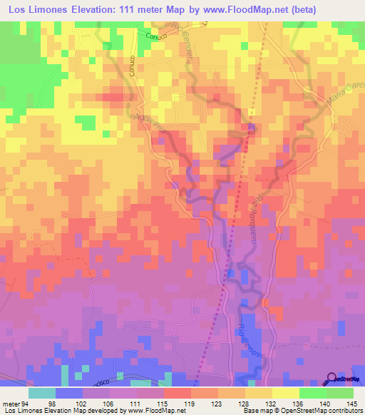 Los Limones,Dominican Republic Elevation Map