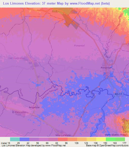 Los Limones,Dominican Republic Elevation Map