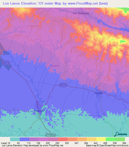 Los Lanos,Dominican Republic Elevation Map