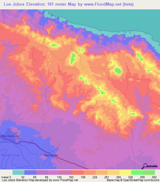 Los Jobos,Dominican Republic Elevation Map