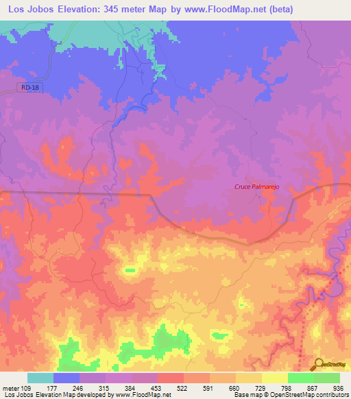 Los Jobos,Dominican Republic Elevation Map