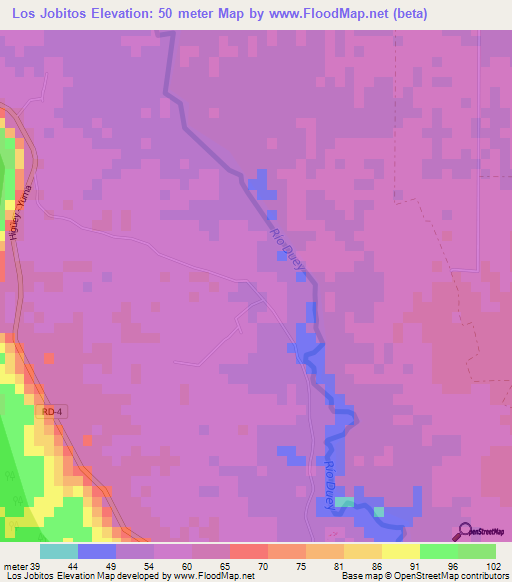 Los Jobitos,Dominican Republic Elevation Map