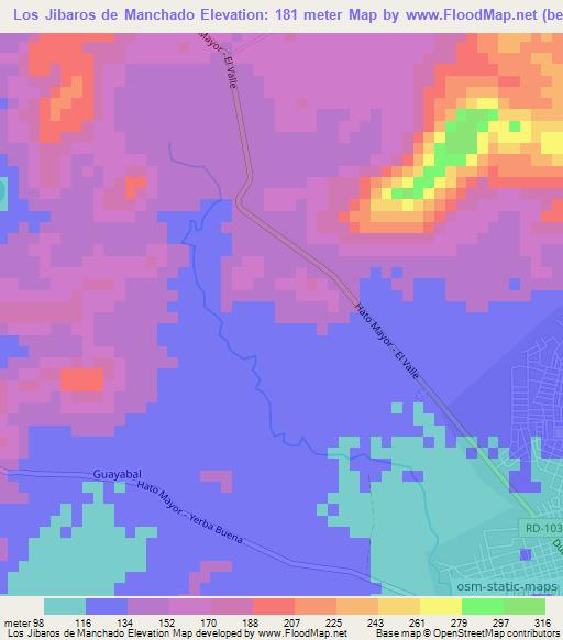 Los Jibaros de Manchado,Dominican Republic Elevation Map