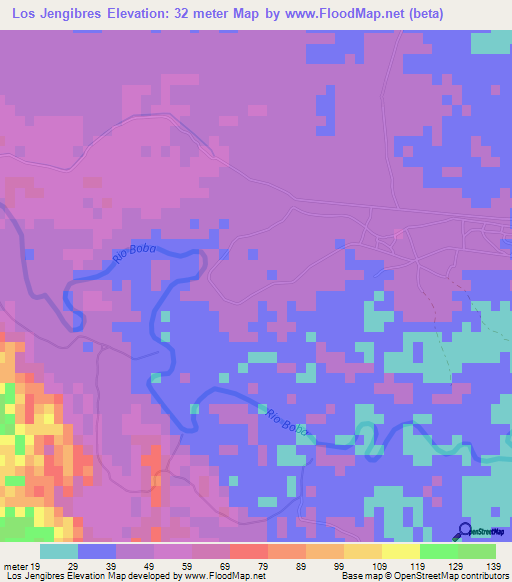 Los Jengibres,Dominican Republic Elevation Map