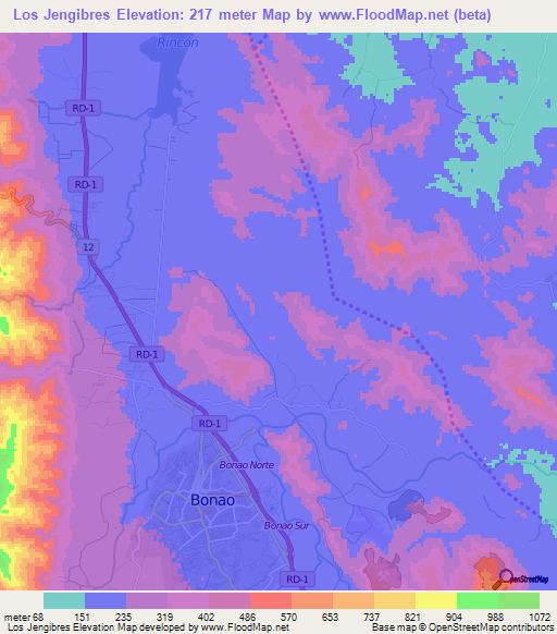 Los Jengibres,Dominican Republic Elevation Map