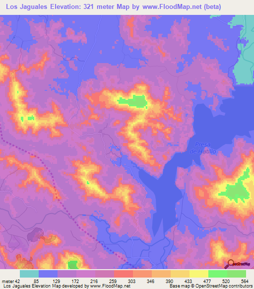 Los Jaguales,Dominican Republic Elevation Map