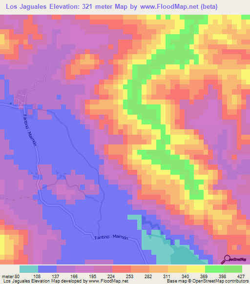 Los Jaguales,Dominican Republic Elevation Map