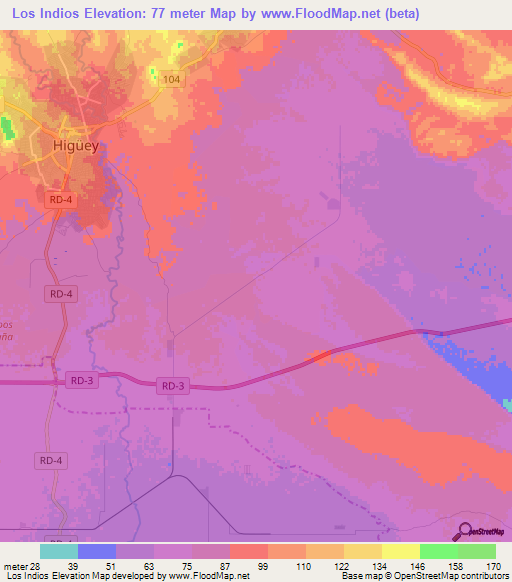 Los Indios,Dominican Republic Elevation Map