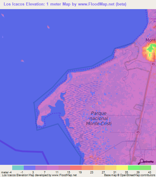 Los Icacos,Dominican Republic Elevation Map