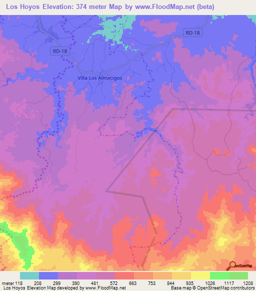 Los Hoyos,Dominican Republic Elevation Map