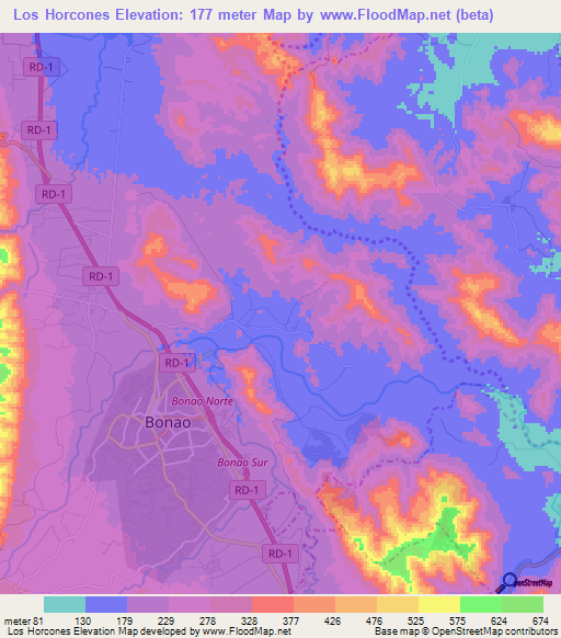 Los Horcones,Dominican Republic Elevation Map