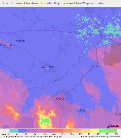 Los Higueros,Dominican Republic Elevation Map