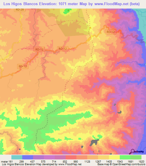 Los Higos Blancos,Dominican Republic Elevation Map