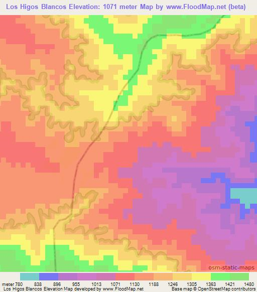 Los Higos Blancos,Dominican Republic Elevation Map