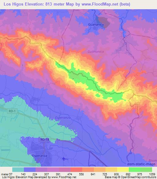 Los Higos,Dominican Republic Elevation Map