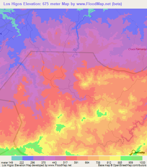 Los Higos,Dominican Republic Elevation Map