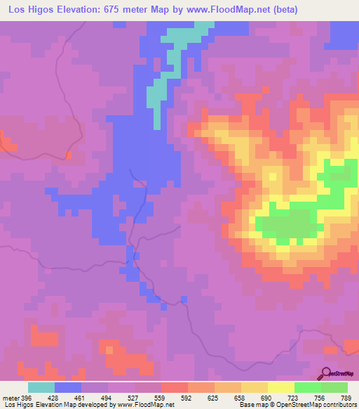 Los Higos,Dominican Republic Elevation Map