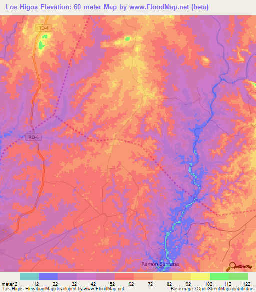 Los Higos,Dominican Republic Elevation Map