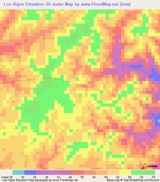 Los Higos,Dominican Republic Elevation Map