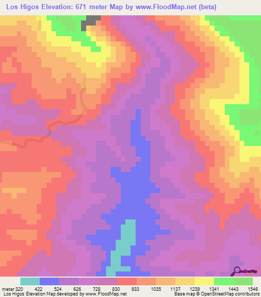 Los Higos,Dominican Republic Elevation Map