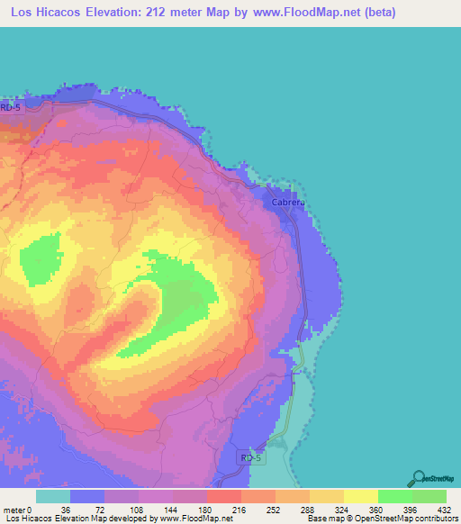 Los Hicacos,Dominican Republic Elevation Map