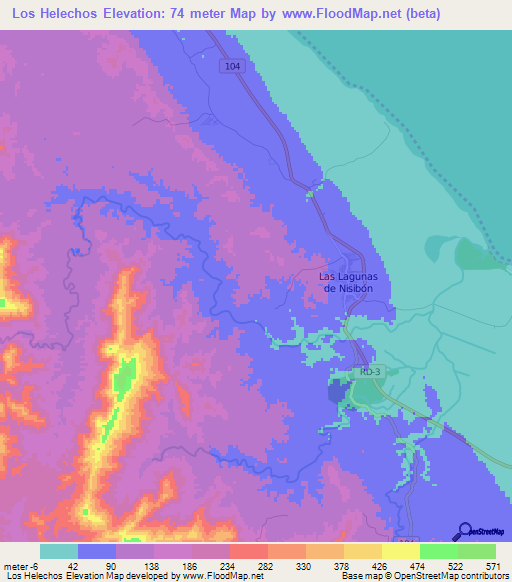 Los Helechos,Dominican Republic Elevation Map