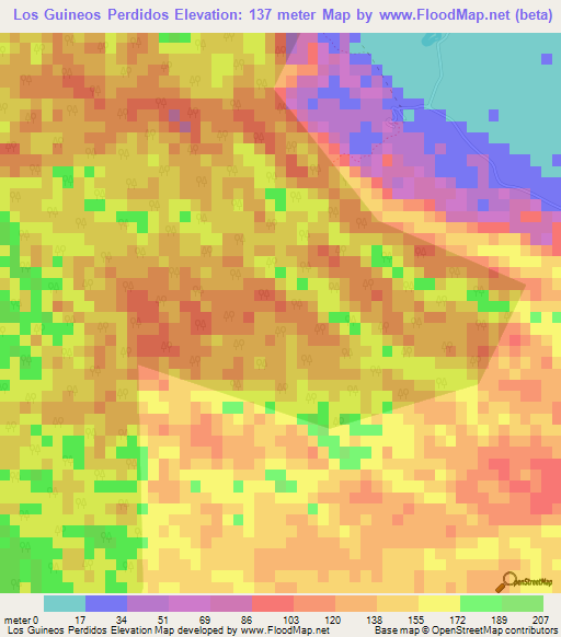 Los Guineos Perdidos,Dominican Republic Elevation Map