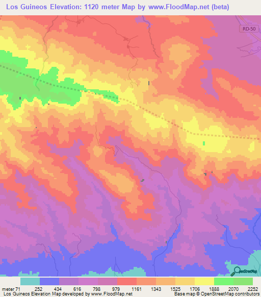 Los Guineos,Dominican Republic Elevation Map