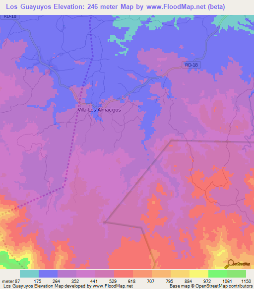 Los Guayuyos,Dominican Republic Elevation Map