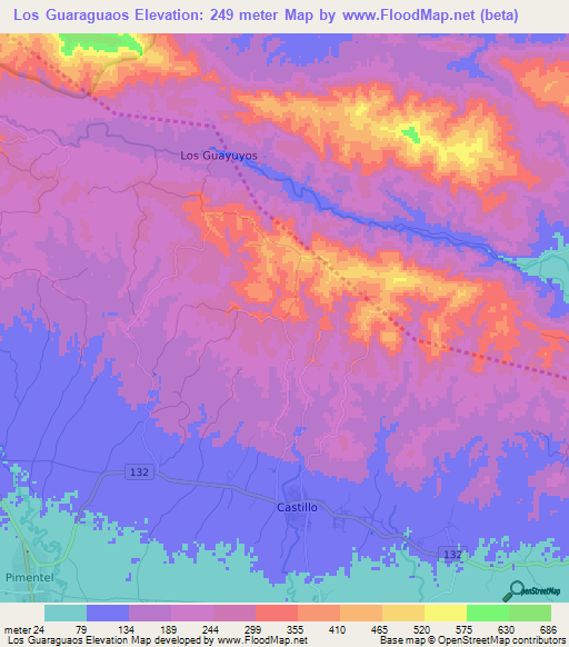 Los Guaraguaos,Dominican Republic Elevation Map