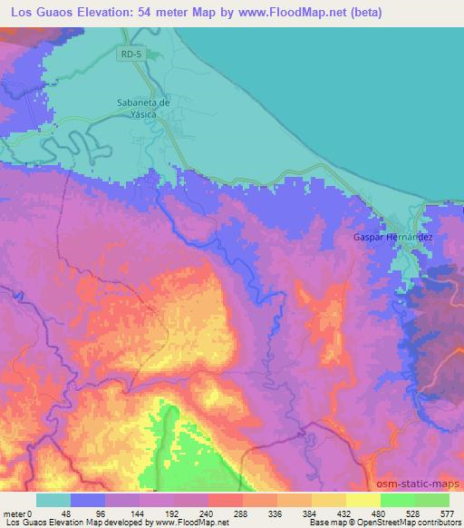 Los Guaos,Dominican Republic Elevation Map