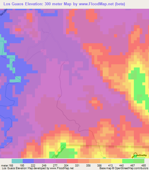 Los Guaos,Dominican Republic Elevation Map