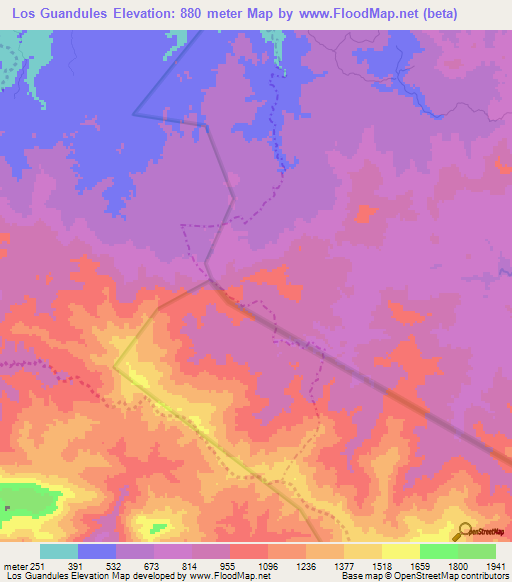 Los Guandules,Dominican Republic Elevation Map