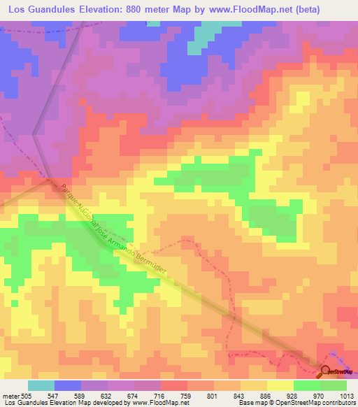 Los Guandules,Dominican Republic Elevation Map