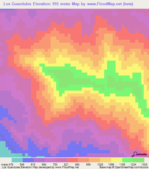 Los Guandules,Dominican Republic Elevation Map