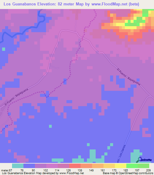 Los Guanabanos,Dominican Republic Elevation Map