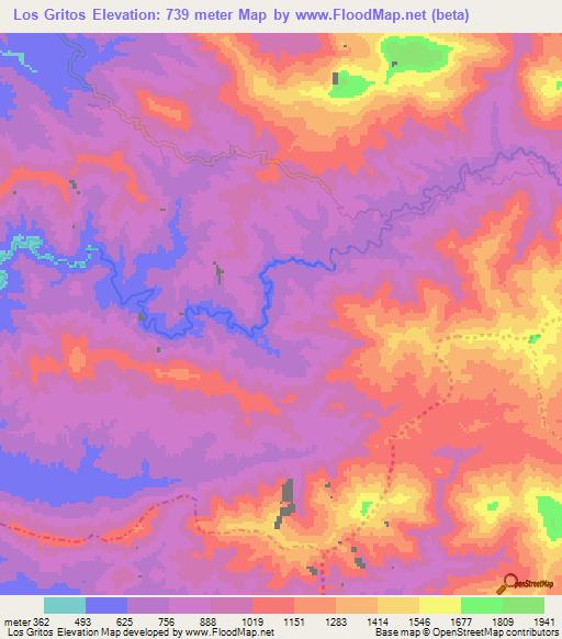 Los Gritos,Dominican Republic Elevation Map