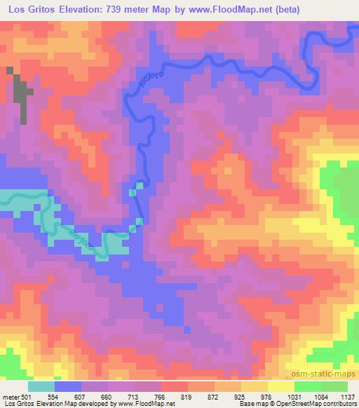 Los Gritos,Dominican Republic Elevation Map