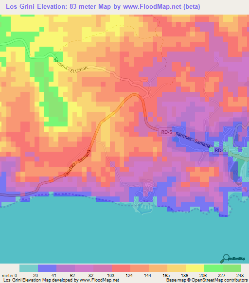 Los Grini,Dominican Republic Elevation Map