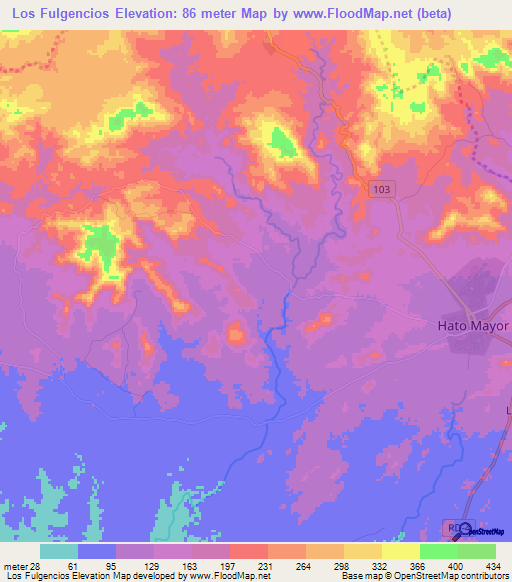 Los Fulgencios,Dominican Republic Elevation Map