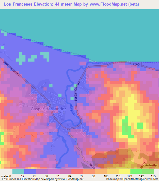 Los Franceses,Dominican Republic Elevation Map