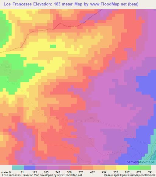 Los Franceses,Dominican Republic Elevation Map