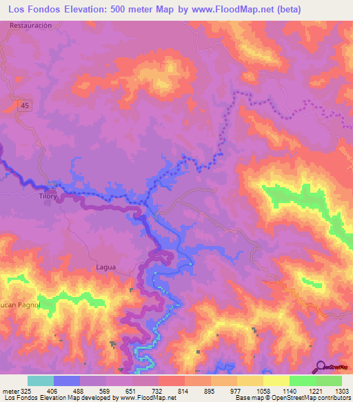 Los Fondos,Dominican Republic Elevation Map