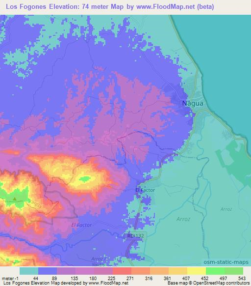 Los Fogones,Dominican Republic Elevation Map