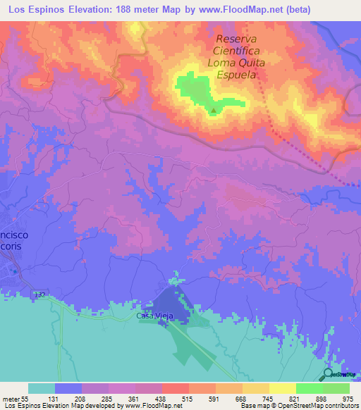 Los Espinos,Dominican Republic Elevation Map