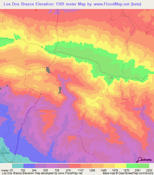 Los Dos Brazos,Dominican Republic Elevation Map