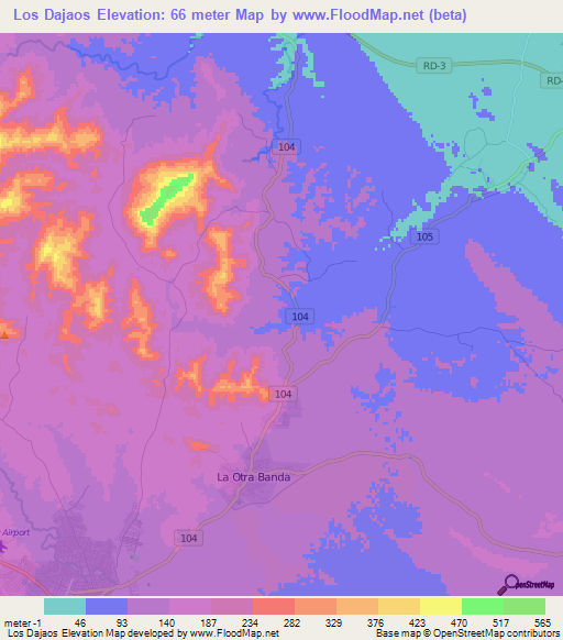 Los Dajaos,Dominican Republic Elevation Map