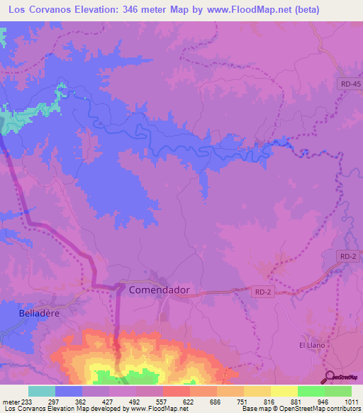 Los Corvanos,Dominican Republic Elevation Map