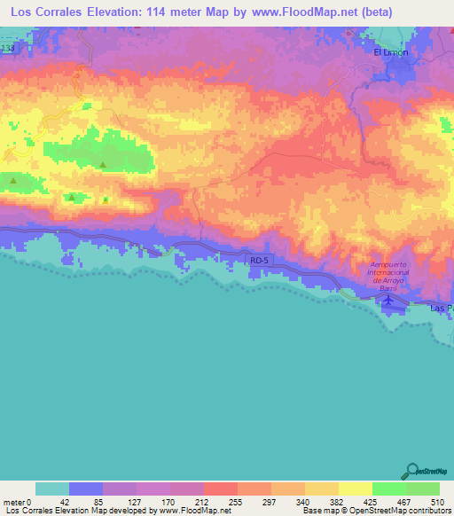 Los Corrales,Dominican Republic Elevation Map