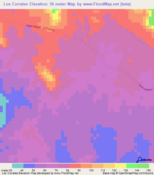 Los Corrales,Dominican Republic Elevation Map